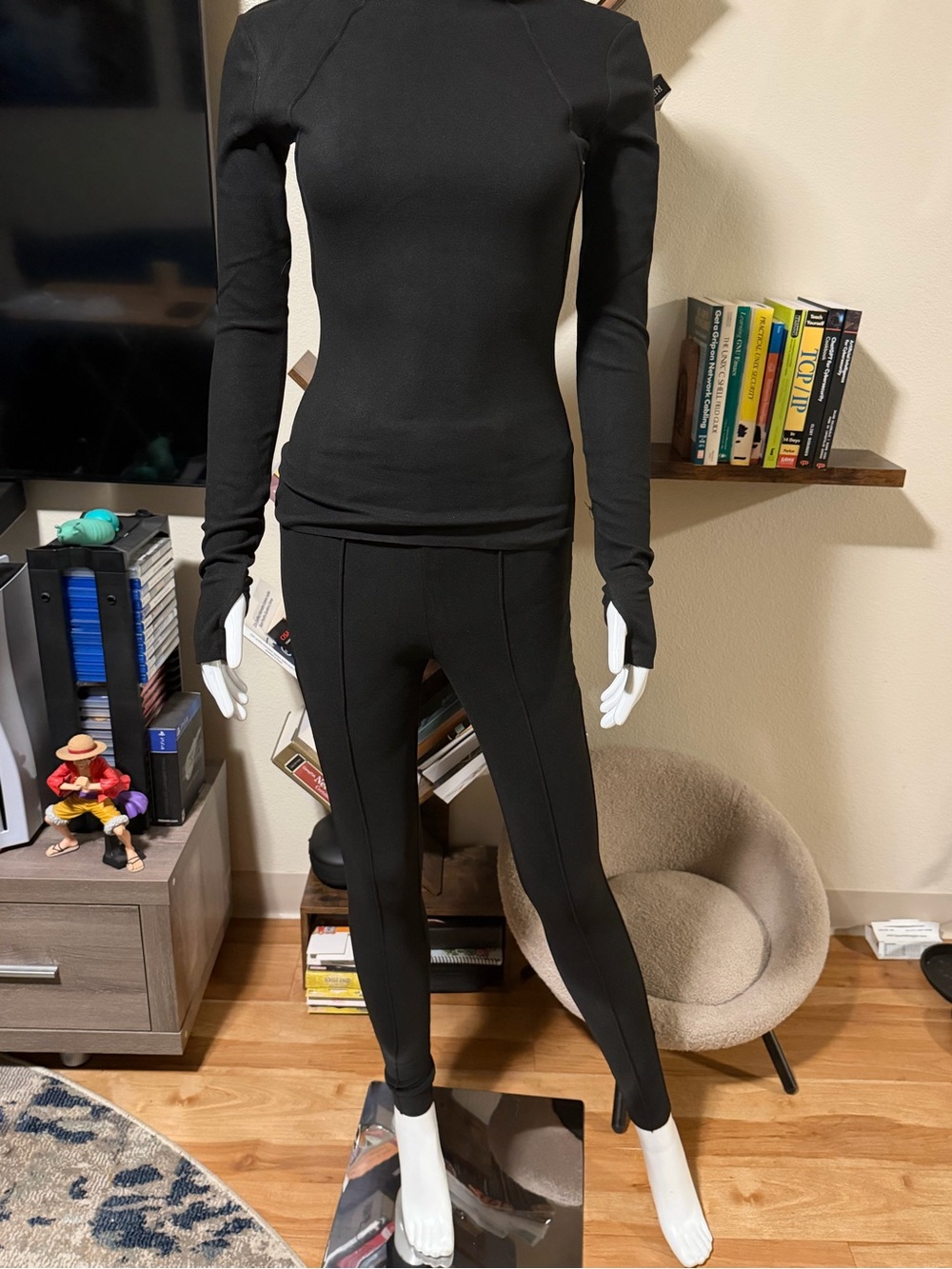 Women’s long sleeved black top & solid tight but stretchy pants  - Packaged NEW